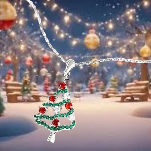 Christmas Tree Necklace New Red Green Crystal Mother Daughter Friend Sis… - Picture 8 of 12